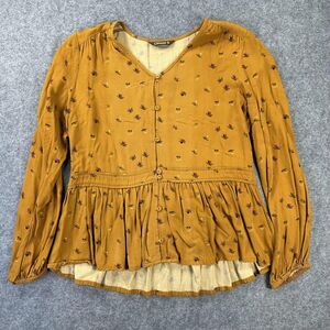 Mountain Khakis Blouse Womens Small Yellow Floral Peplum Button Front Boho